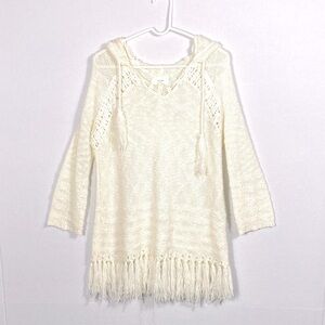 Anthropologie En Crème Cream Knit Sweater with Fringe size small